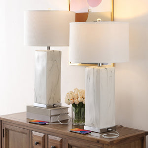 Safavieh OLYMPIA Marble Table Lamp – Striking Black & White Design for Modern Home Décor & Ambient Lighting LIT4500A-SET2