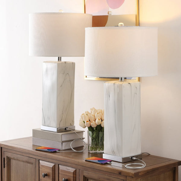 Safavieh OLYMPIA Marble Table Lamp – Striking Black & White Design for Modern Home Décor & Ambient Lighting LIT4500A-SET2