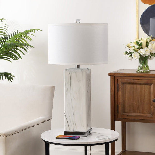 Safavieh OLYMPIA, 29-Inch Ceramic Table Lamp Set of 2 - Stylish White/Black Design with USB Charging Ports LIT4500A-SET2-U
