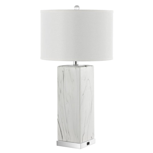 Safavieh OLYMPIA, 29-Inch Ceramic Table Lamp Set of 2 - Stylish White/Black Design with USB Charging Ports LIT4500A-SET2-U