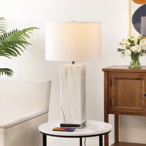 Safavieh OLYMPIA, 29-Inch Ceramic Table Lamp Set of 2 - Stylish White/Black Design with USB Charging Ports LIT4500A-SET2-U