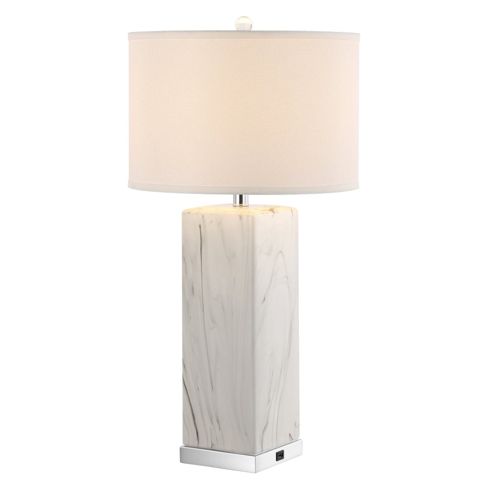 Safavieh OLYMPIA, 29-Inch Ceramic Table Lamp Set of 2 - Stylish White/Black Design with USB Charging Ports LIT4500A-SET2-U