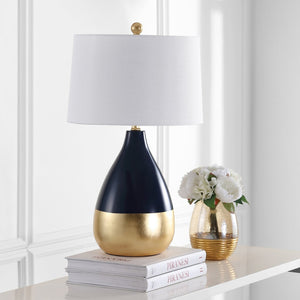 Safavieh KINGSHIP Navy and Gold Glass Table Lamp - Elegant Accent for Modern and Classic Interiors, 24"H LIT4502A-SET2