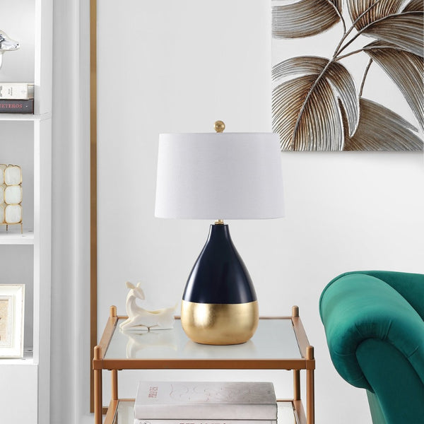 Safavieh KINGSHIP Navy and Gold Glass Table Lamp - Elegant Accent for Modern and Classic Interiors, 24"H LIT4502A-SET2