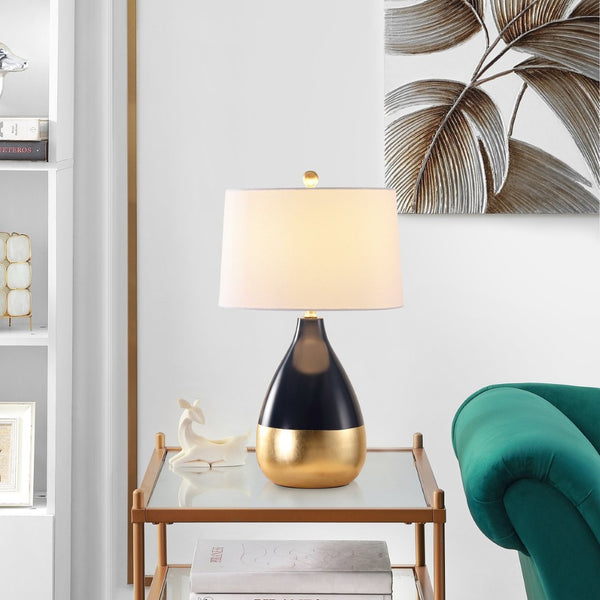 Safavieh KINGSHIP Navy and Gold Glass Table Lamp - Elegant Accent for Modern and Classic Interiors, 24"H LIT4502A-SET2