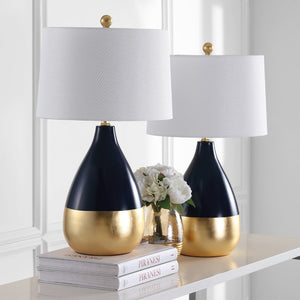 Safavieh KINGSHIP Navy and Gold Glass Table Lamp - Elegant Accent for Modern and Classic Interiors, 24"H LIT4502A-SET2