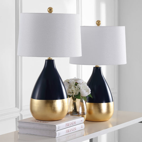 Safavieh KINGSHIP Navy and Gold Glass Table Lamp - Elegant Accent for Modern and Classic Interiors, 24"H LIT4502A-SET2