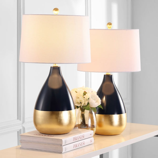 Safavieh KINGSHIP Navy and Gold Glass Table Lamp - Elegant Accent for Modern and Classic Interiors, 24"H LIT4502A-SET2