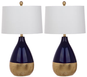 Safavieh KINGSHIP Navy and Gold Glass Table Lamp - Elegant Accent for Modern and Classic Interiors, 24"H LIT4502A-SET2