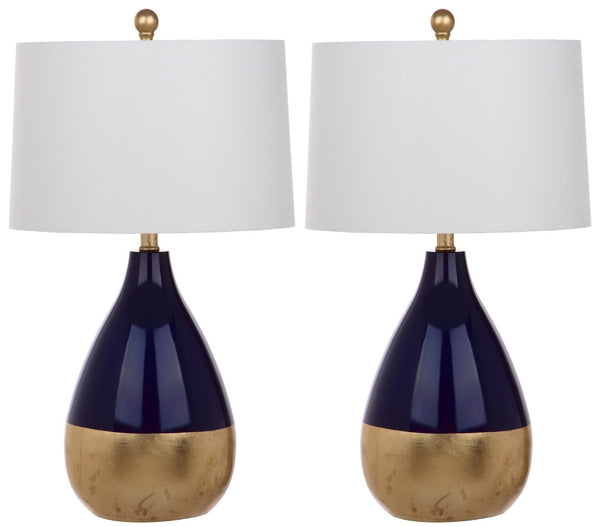 Safavieh KINGSHIP Navy and Gold Glass Table Lamp - Elegant Accent for Modern and Classic Interiors, 24"H LIT4502A-SET2
