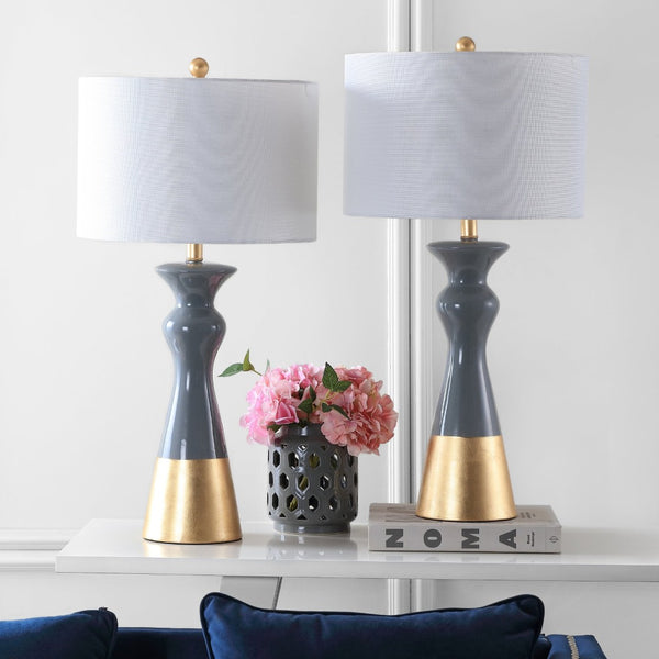 Safavieh IRIS, Elegant Grey and Gold Ceramic Table Lamp Set of 2 – Modern Ambiance for Any Room Decor! LIT4513A-SET2