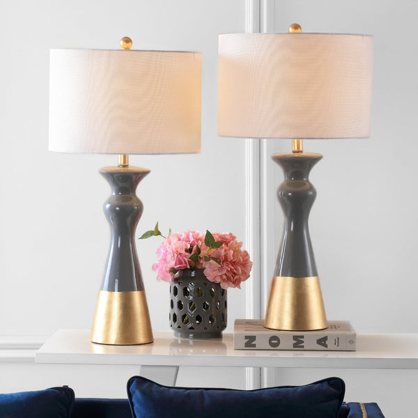 Safavieh IRIS, Elegant Grey and Gold Ceramic Table Lamp Set of 2 – Modern Ambiance for Any Room Decor! LIT4513A-SET2
