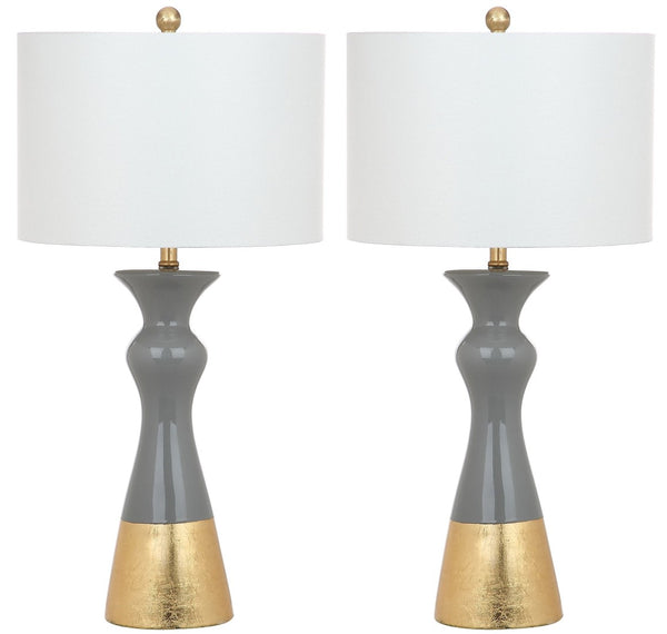 Safavieh IRIS, Elegant Grey and Gold Ceramic Table Lamp Set of 2 – Modern Ambiance for Any Room Decor! LIT4513A-SET2