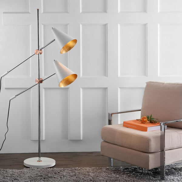 Safavieh REED Floor Lamp - Modern Minimalist Lighting Solution for Brightening Living Spaces and Offices Chrome / White LIT4518A
