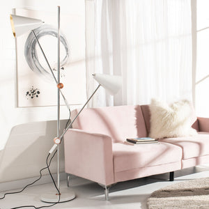 Safavieh REED Floor Lamp - Modern Minimalist Lighting Solution for Brightening Living Spaces and Offices Chrome / White LIT4518A