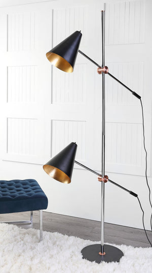 Safavieh REED Floor Lamp - Modern Minimalist Lighting Solution for Brightening Living Spaces and Offices Chrome / Black LIT4518B