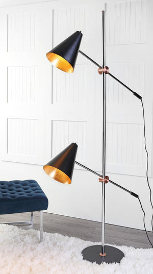 Safavieh REED Floor Lamp - Modern Minimalist Lighting Solution for Brightening Living Spaces and Offices Chrome / Black LIT4518B