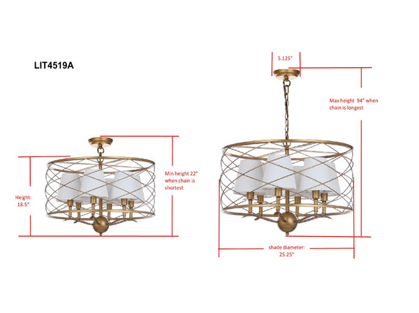 Safavieh THEA Pendant Lamp in Warm Gold Finish - Adjustable Height, Modern Design for Dining & Living Areas LIT4519A