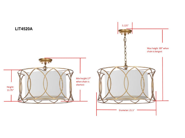 Safavieh SILAS, 21.5-Inch Extendable Gold Iron Pendant Light for Elegant Home Décor & Custom Illumination LIT4520A
