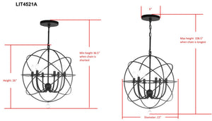 Safavieh EVIE, 4-Light Adjustable Chandelier - Sleek Black Iron Design for Modern & Transitional Spaces LIT4521A