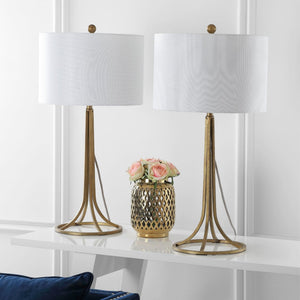 Safavieh MCKENNA, Elegant 30-Inch Bronze Iron Table Lamp Set of 2 with Ceramic-Marble Finish for Any Room LIT4527A-SET2