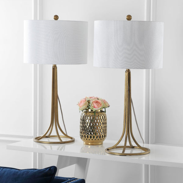 Safavieh MCKENNA, Elegant 30-Inch Bronze Iron Table Lamp Set of 2 with Ceramic-Marble Finish for Any Room LIT4527A-SET2