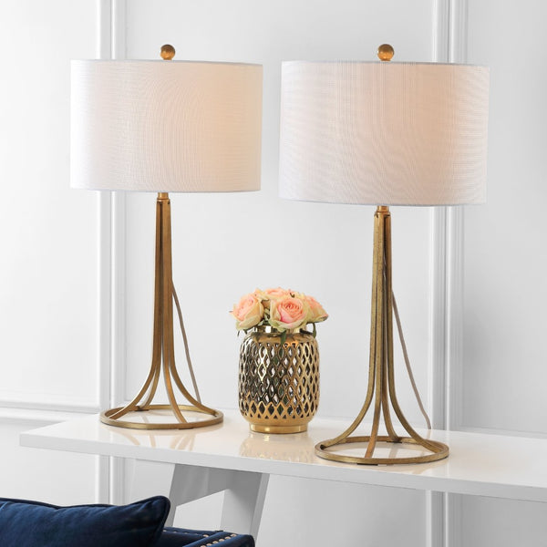 Safavieh MCKENNA, Elegant 30-Inch Bronze Iron Table Lamp Set of 2 with Ceramic-Marble Finish for Any Room LIT4527A-SET2