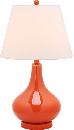 Safavieh 26" Vibrant Orange Glass Lamp with Cream Linen Shade - Modern Accent for Stylish Home Décor LITS4087D