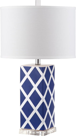 Safavieh GARDEN Ceramic Table Lamp, 27-Inch Lattice Design for Elegant Home Décor and Soft Illumination Navy LITS4134A
