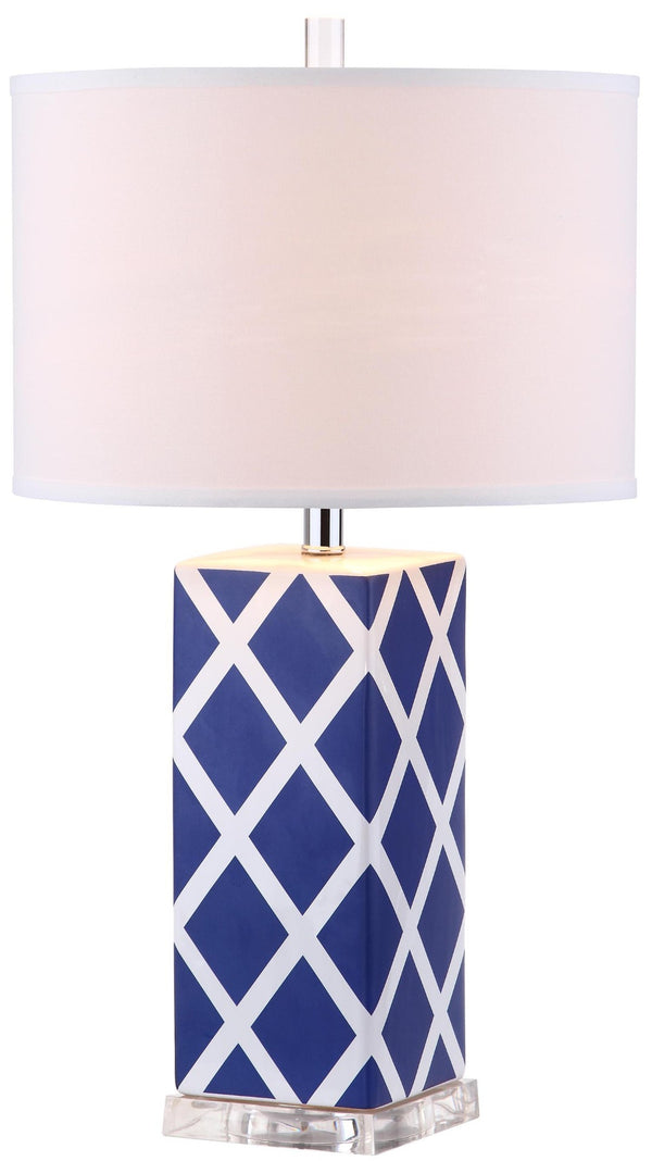 Safavieh GARDEN Ceramic Table Lamp, 27-Inch Lattice Design for Elegant Home Décor and Soft Illumination Navy LITS4134A