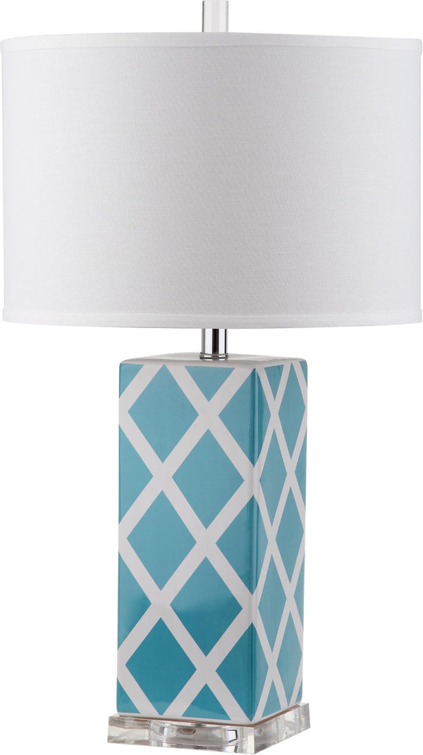 Safavieh GARDEN Ceramic Table Lamp, 27-Inch Lattice Design for Elegant Home Décor and Soft Illumination Light Blue LITS4134B