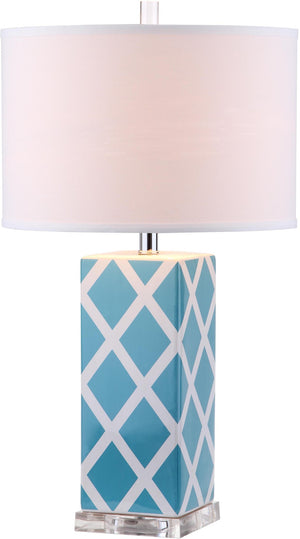 Safavieh GARDEN Ceramic Table Lamp, 27-Inch Lattice Design for Elegant Home Décor and Soft Illumination Light Blue LITS4134B