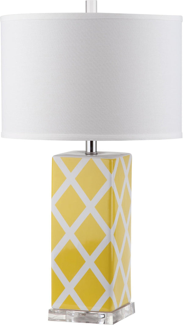 Safavieh GARDEN Ceramic Table Lamp, 27-Inch Lattice Design for Elegant Home Décor and Soft Illumination Yellow LITS4134G
