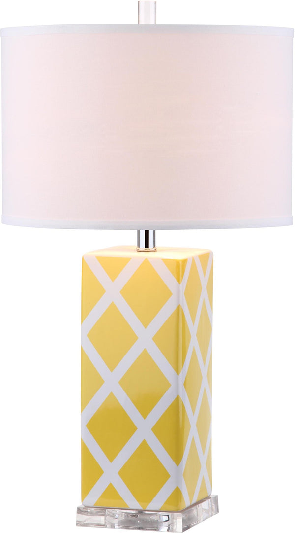 Safavieh GARDEN Ceramic Table Lamp, 27-Inch Lattice Design for Elegant Home Décor and Soft Illumination Yellow LITS4134G