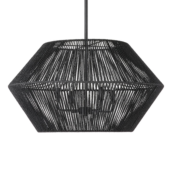 Uttermost Suva 4 Light Black Rope Pendant 21589 STEEL, RATTAN
