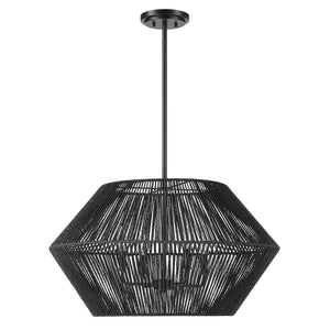 Uttermost Suva 4 Light Black Rope Pendant 21589 STEEL, RATTAN