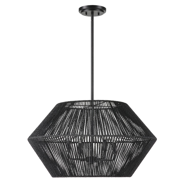 Uttermost Suva 4 Light Black Rope Pendant 21589 STEEL, RATTAN
