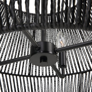 Uttermost Suva 4 Light Black Rope Pendant 21589 STEEL, RATTAN