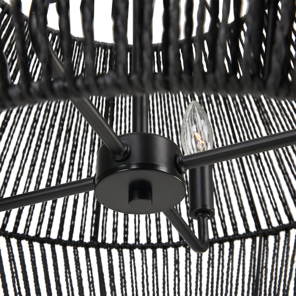 Uttermost Suva 4 Light Black Rope Pendant 21589 STEEL, RATTAN