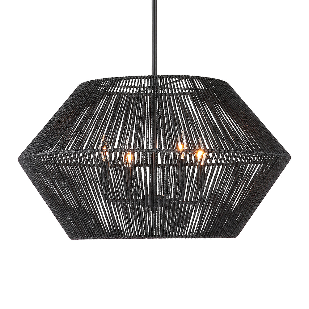 Uttermost Suva 4 Light Black Rope Pendant 21589 STEEL, RATTAN