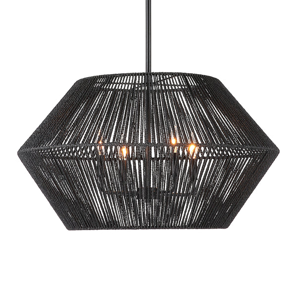 Uttermost Suva 4 Light Black Rope Pendant 21589 STEEL, RATTAN