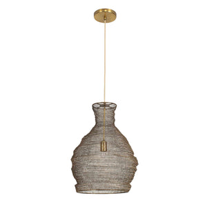 Uttermost Murmur Woven Brass Pendant Light - Eclectic Antique Design With Adjustable 15' Cord Brass Iron 21613