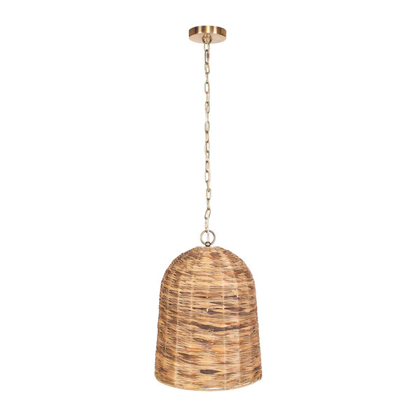 Uttermost Rotorua 1 Light Pendant - Rustic Sea Grass Shade With Antique Brass Accents & Adjustable Chain Brass Iron,Sea Grass 21615