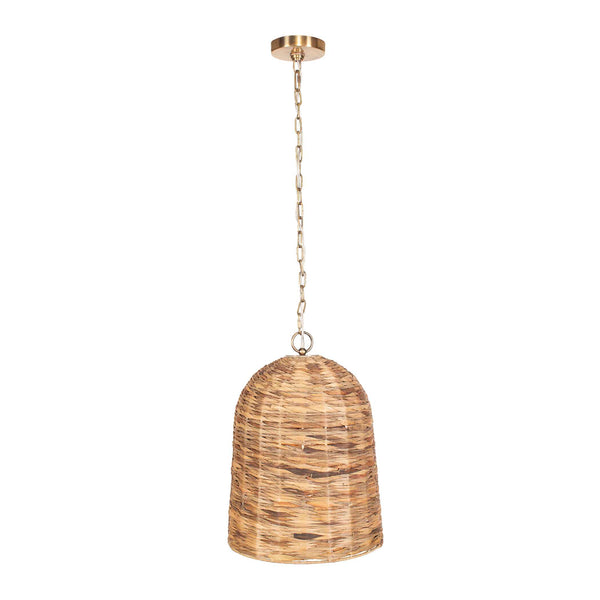 Uttermost Rotorua 1 Light Pendant - Rustic Sea Grass Shade With Antique Brass Accents & Adjustable Chain Brass Iron,Sea Grass 21615