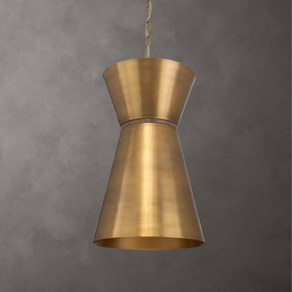 Uttermost Crocker Brass Mini Pendant Light - Eclectic Design With Antique Cones & Natural Wood Accent Brass Iron 21617