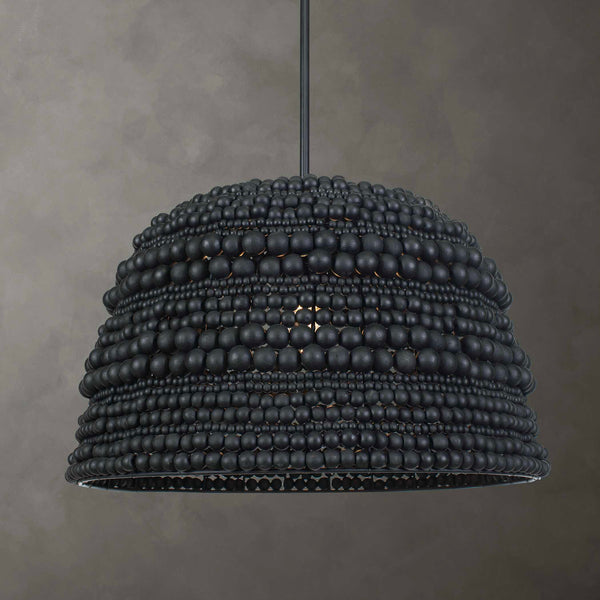 Uttermost Persephone Black Bead Pendant Light - Adjustable, Elegant Design With Rich Wooden Beads Black Wood,Iron 21623