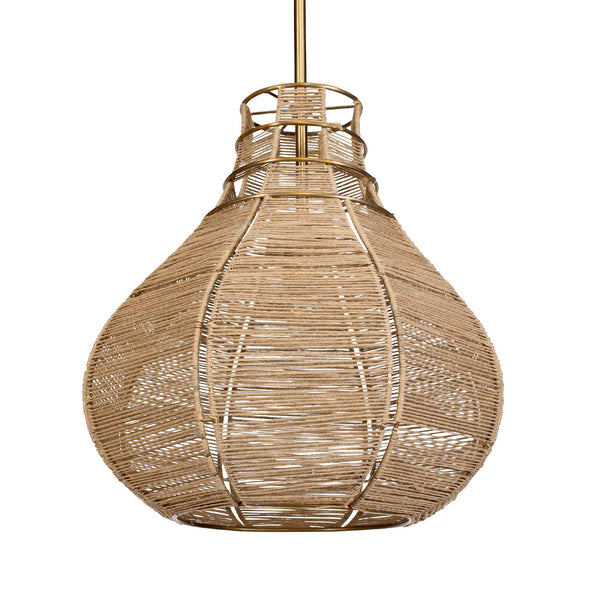 Uttermost Hestia Natural Rope Pendant Light With Antique Brass Accents - Adjustable Installation Included Brass Mild Steel,Natural Rope 21626