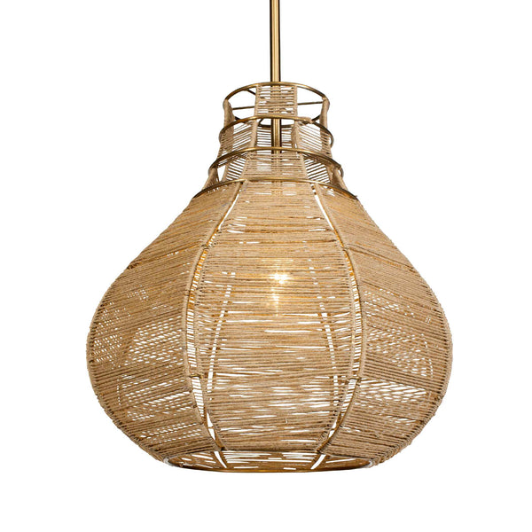 Uttermost Hestia Natural Rope Pendant Light With Antique Brass Accents - Adjustable Installation Included Brass Mild Steel,Natural Rope 21626