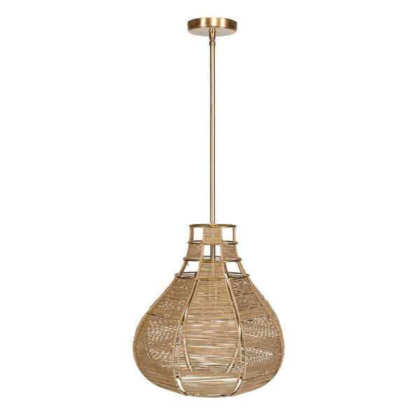 Uttermost Hestia Natural Rope Pendant Light With Antique Brass Accents - Adjustable Installation Included Brass Mild Steel,Natural Rope 21626