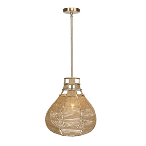 Uttermost Hestia Natural Rope Pendant Light With Antique Brass Accents - Adjustable Installation Included Brass Mild Steel,Natural Rope 21626